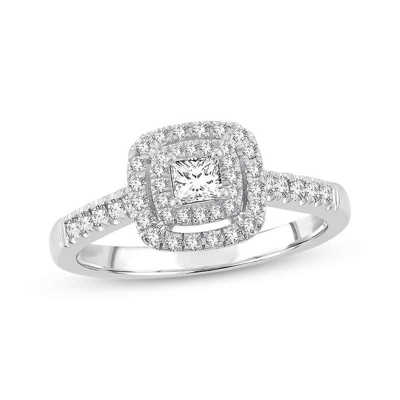 Main Image 1 of Previously Owned Diamond Engagement Ring 1/2 ct tw Princess & Round-cut 14K White Gold