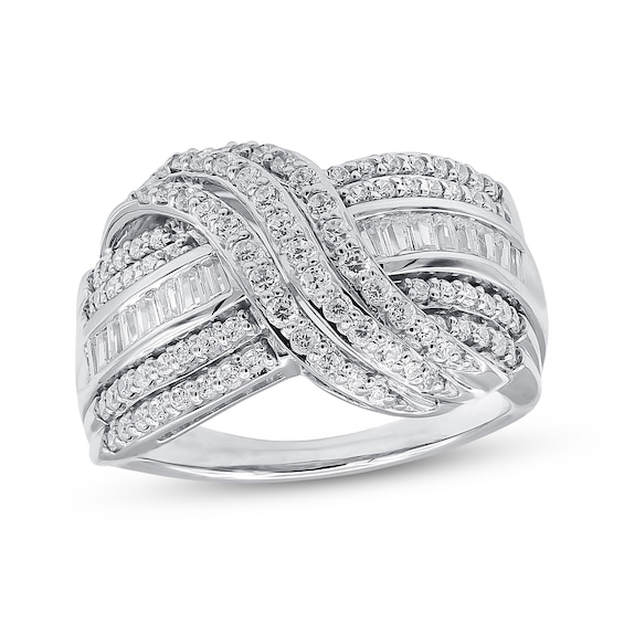 Previously Owned Diamond Fashion Ring 1 ct tw Round/Baguette 10K White Gold