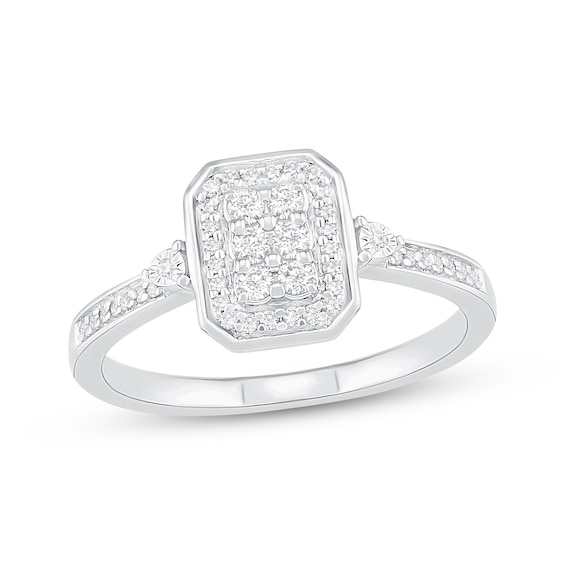 Previously Owned Diamond Long Cushion Ring 1/4 ct tw Round-cut Sterling Silver