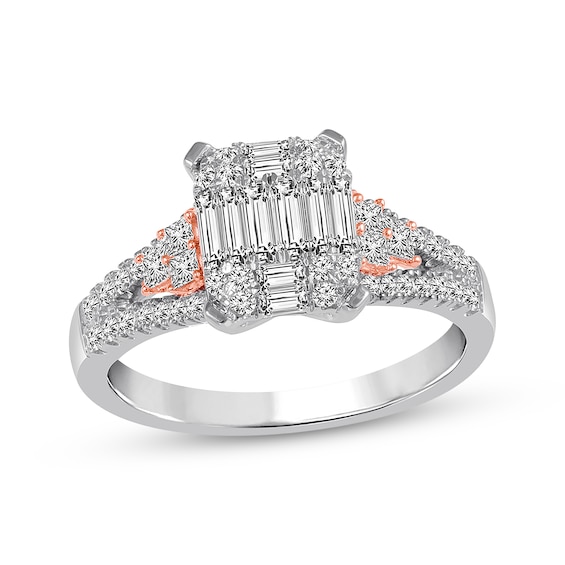 Previously Owned Diamond Engagement Ring 3/4 ct tw Baguette, Princess & Round-cut 14K Two-Tone Gold