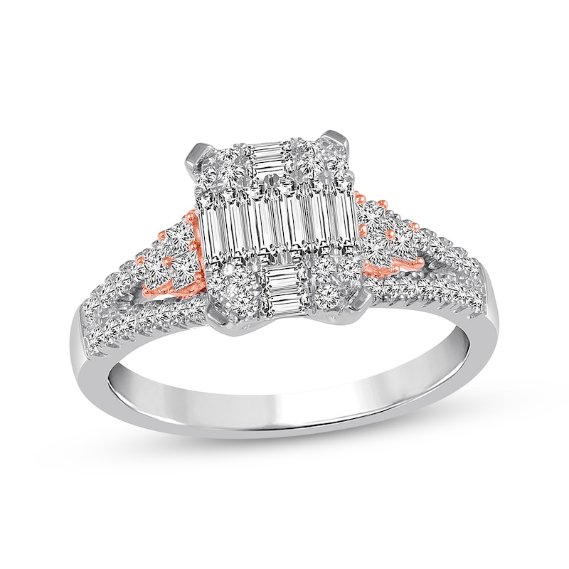 Main Image 1 of Previously Owned Diamond Engagement Ring 3/4 ct tw Baguette, Princess & Round-cut 14K Two-Tone Gold