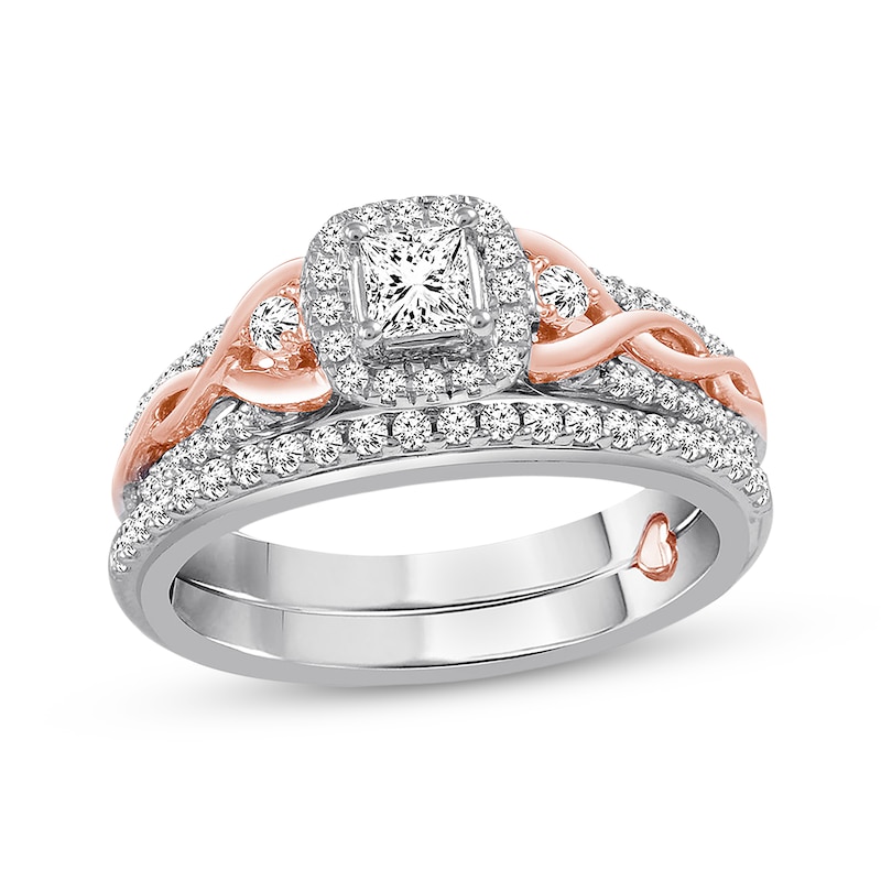 Main Image 1 of Previously Owned Diamond Bridal Set 5/8 ct tw Princess & Round 10K Two-Tone Gold