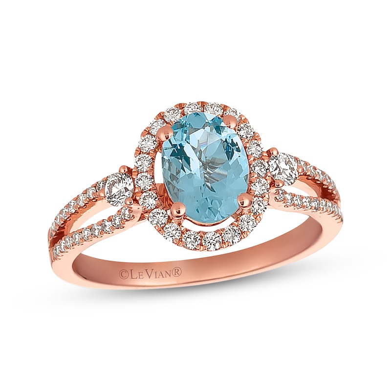 Previously Owned Le Vian Aquamarine Ring 3/8 ct tw Diamonds 14K Strawberry Gold