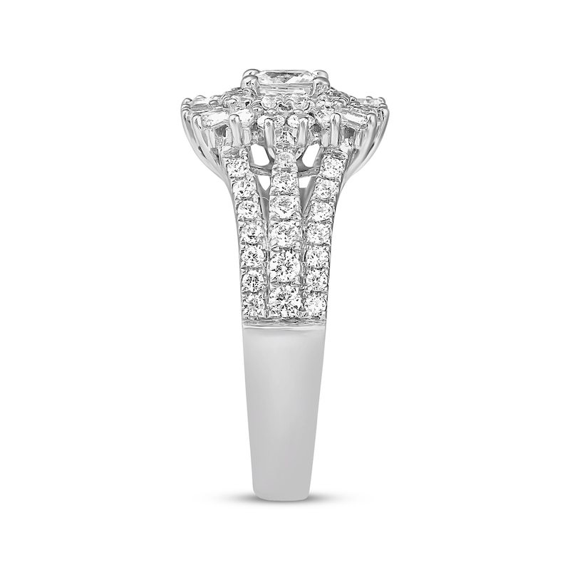 Previously Owned Diamond Engagement Ring 1-3/8 ct tw Princess, Round & Baguette 14K White Gold