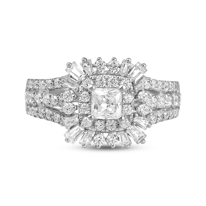 Previously Owned Diamond Engagement Ring 1-3/8 ct tw Princess, Round & Baguette 14K White Gold
