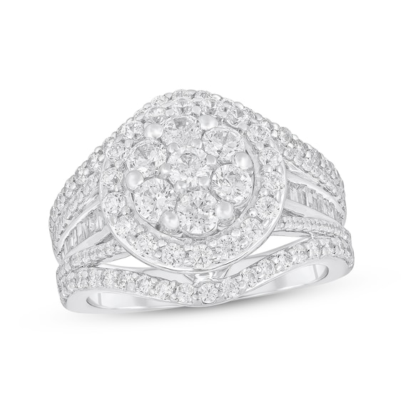 Previously Owned Diamond Engagement Ring 2 ct tw Round & Baguette-cut 10K White Gold