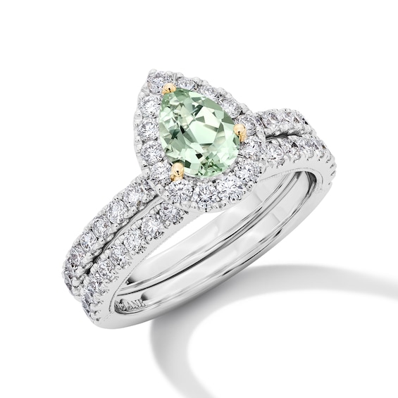 Neil Lane Pear-Shaped Green Quartz Bridal Set 1 ct tw Diamond 14K Two-Tone Gold