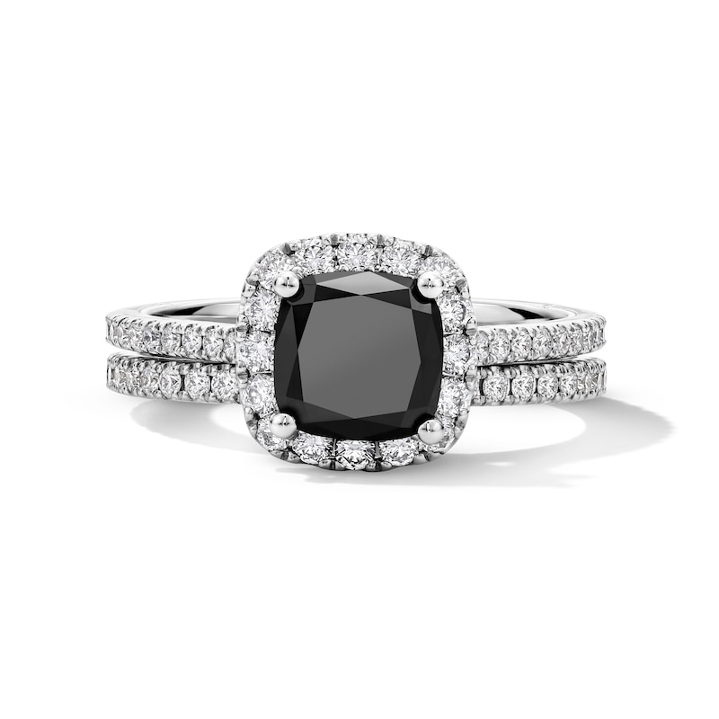 Main Image 3 of Neil Lane Cushion-Cut Black Diamond & White Diamond Halo Bridal Set 2-1/5 ct tw 14K White Gold