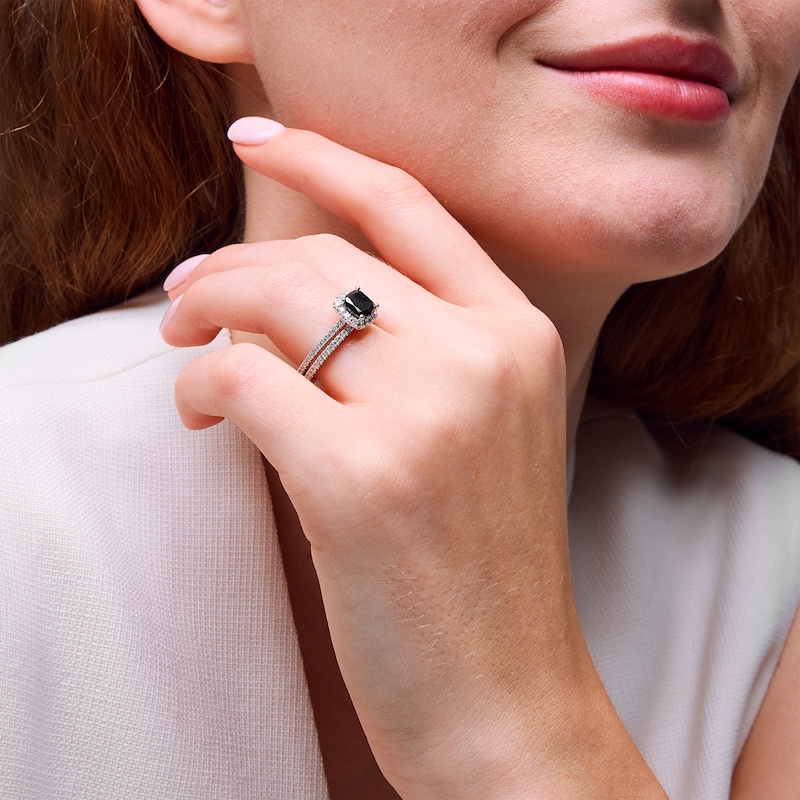 Main Image 5 of Neil Lane Cushion-Cut Black Diamond & White Diamond Halo Bridal Set 2-1/5 ct tw 14K White Gold