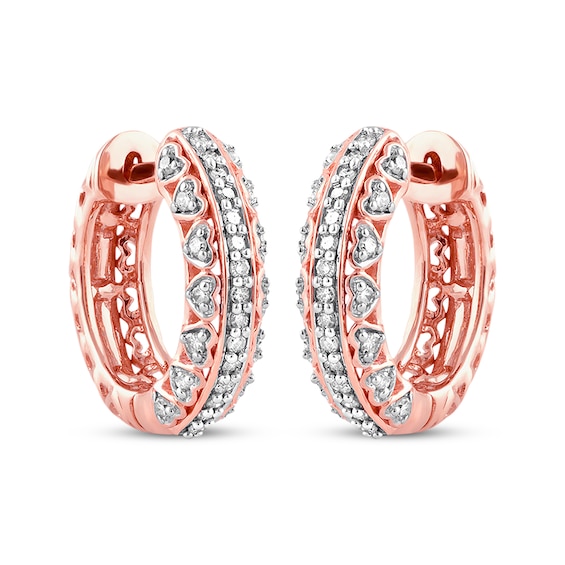 Previously Owned Diamond Heart Hoop Earrings 1/5 ct tw Round-cut 10K Rose Gold