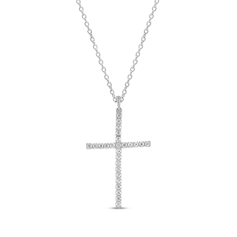 Main Image 1 of Previously Owned Diamond Cross Necklace 1/4 ct tw Round-cut 10K White Gold 18&quot;