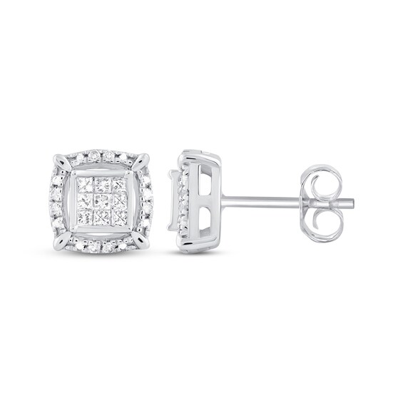 Previously Owned Diamond Earrings 1/ ct tw Princess & Round 10K White Gold