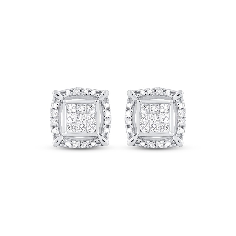 Main Image 2 of Previously Owned Diamond Earrings 1/5 ct tw Princess & Round 10K White Gold