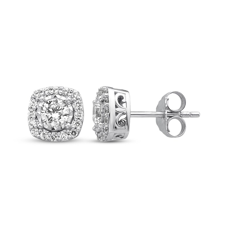 Main Image 1 of Previously Owned Diamond Halo Earrings 7/8 Carat tw 14K White Gold