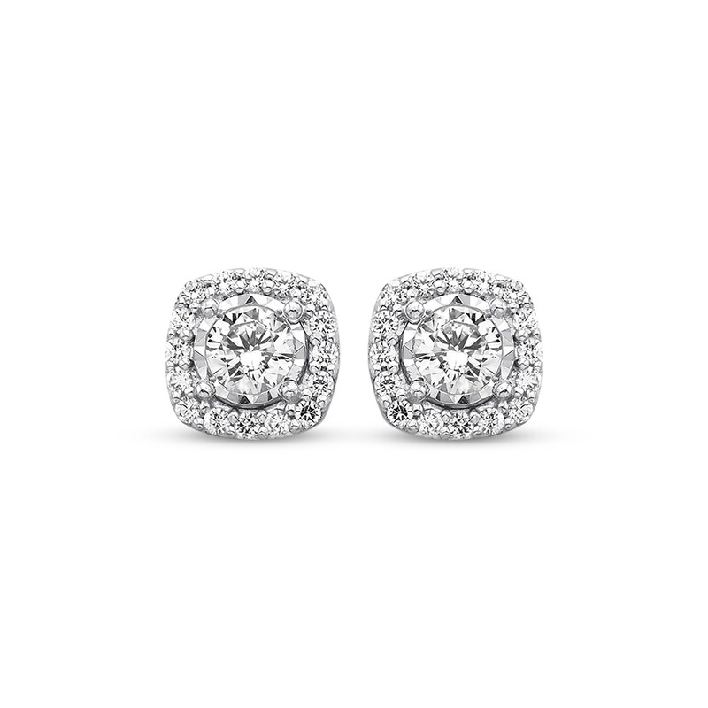 Main Image 2 of Previously Owned Diamond Halo Earrings 7/8 Carat tw 14K White Gold
