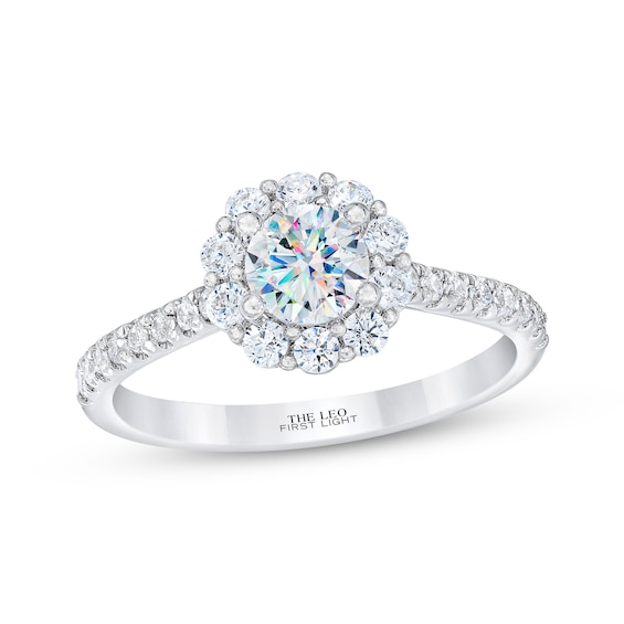Previously Owned THE LEO First Light Diamond Engagement Ring / ct tw Round-cut 14K White Gold