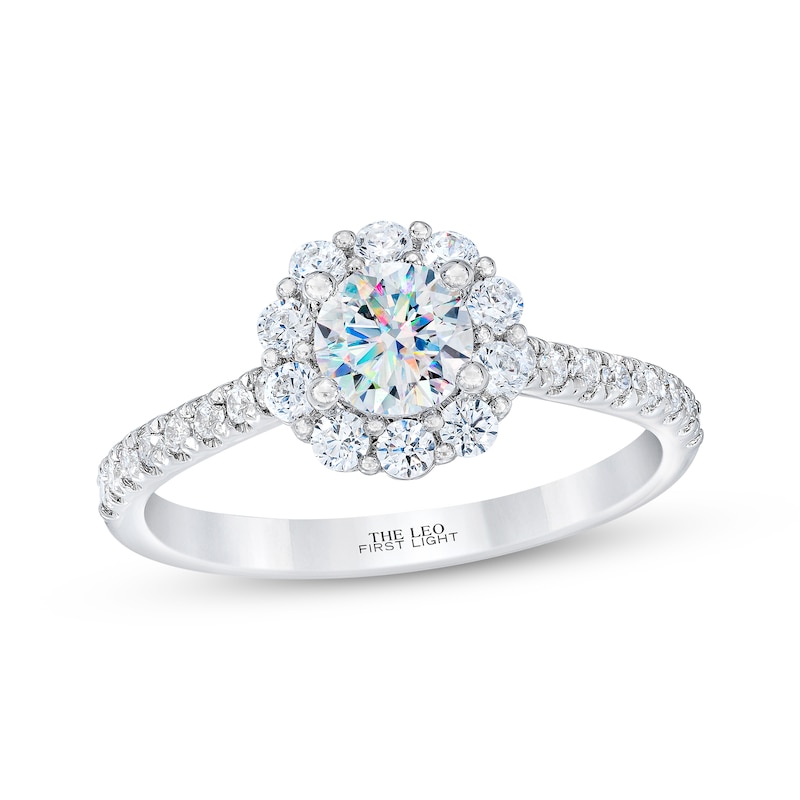 Main Image 1 of Previously Owned THE LEO First Light Diamond Engagement Ring 1 ct tw Round-cut 14K White Gold