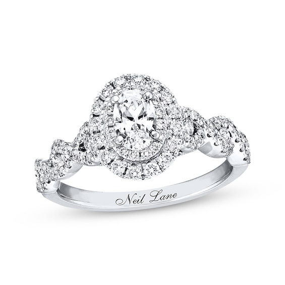 Previously Owned Neil Lane Diamond Engagement Ring 1-1/6 ct tw Oval & Round-cut 14K White Gold Size