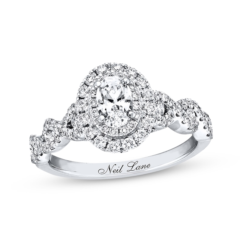 Main Image 1 of Previously Owned Neil Lane Diamond Engagement Ring 1-1/6 ct tw Oval & Round-cut 14K White Gold Size 6