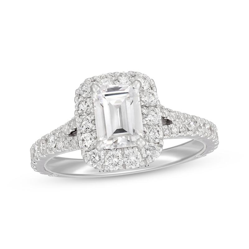 Previously Owned Neil Lane Diamond Engagement Ring 1-3/4 ct tw Emerald & Round-cut 14K White Gold