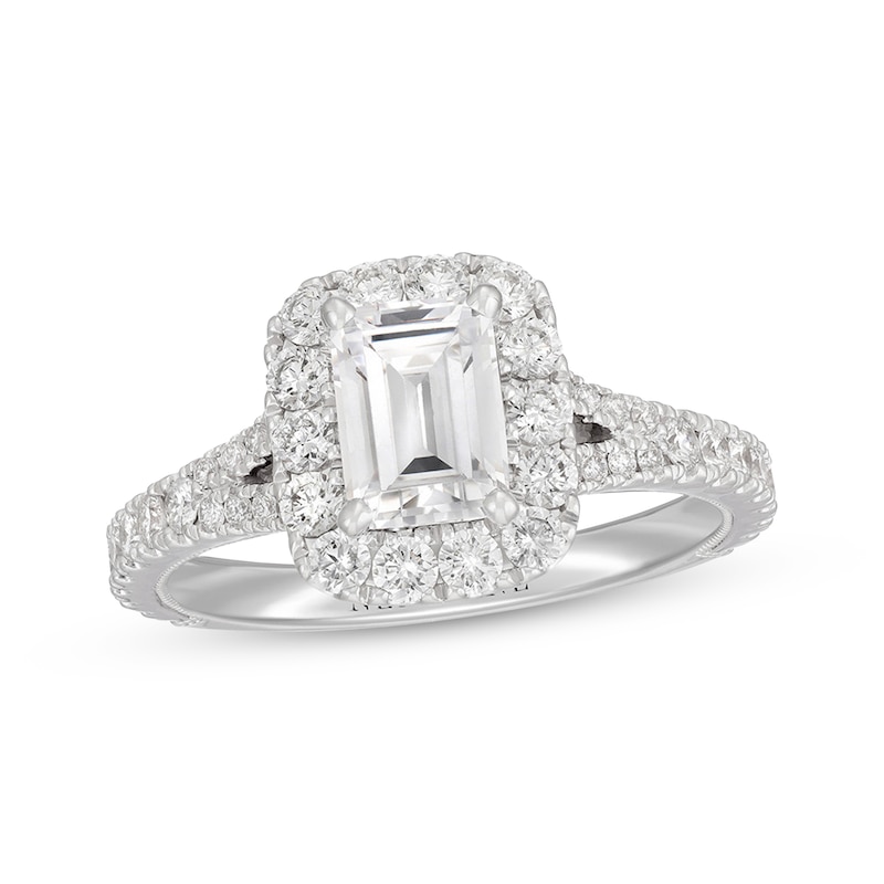 Main Image 1 of Previously Owned Neil Lane Diamond Engagement Ring 1-3/4 ct tw Emerald & Round-cut 14K White Gold