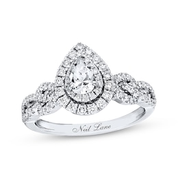 Previously Owned Neil Lane Engagement Ring 7/8 ct tw Pear & Round-cut Diamonds 14K White Gold Size 9