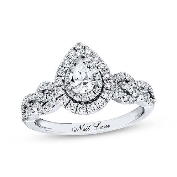 Previously Owned Neil Lane Engagement Ring 7/8 ct tw Pear & Round-cut Diamonds 14K White Gold Size 9