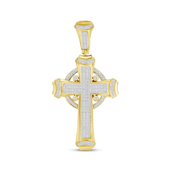 Previously Owned Men's Diamond Cross Pendant 1/2 ct tw Round-cut 10K Yellow Gold