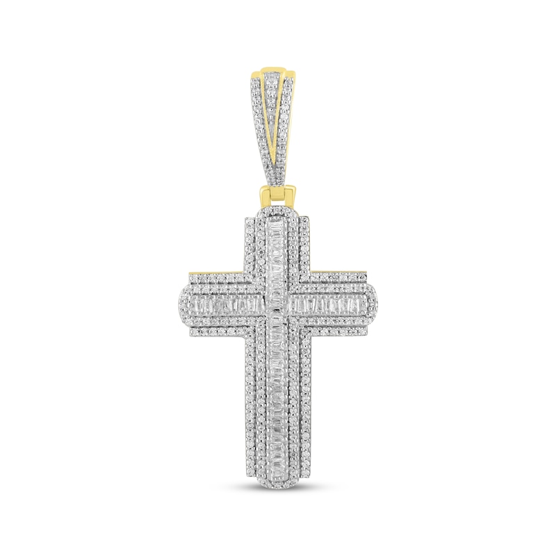 Previously Owned Men's Diamond Cross Pendant 1 ct tw Round/Baguette 10K Yellow Gold