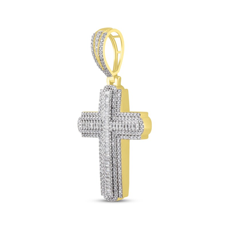 Main Image 2 of Previously Owned Men's Diamond Cross Pendant 1 ct tw Round/Baguette 10K Yellow Gold
