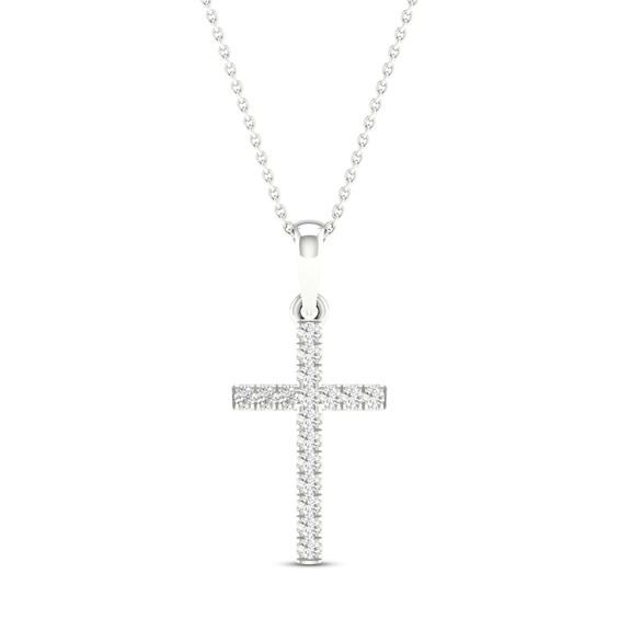 Previously Owned Diamond Cross Necklace 1/10 ct tw Round-Cut 10K White Gold 18"