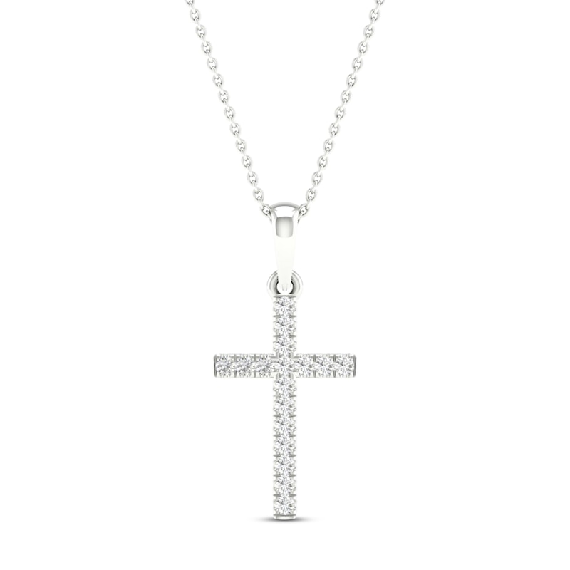 Main Image 1 of Previously Owned Diamond Cross Necklace 1/10 ct tw Round-Cut 10K White Gold 18&quot;