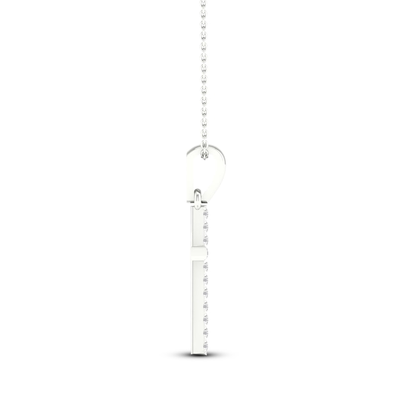 Main Image 2 of Previously Owned Diamond Cross Necklace 1/10 ct tw Round-Cut 10K White Gold 18&quot;