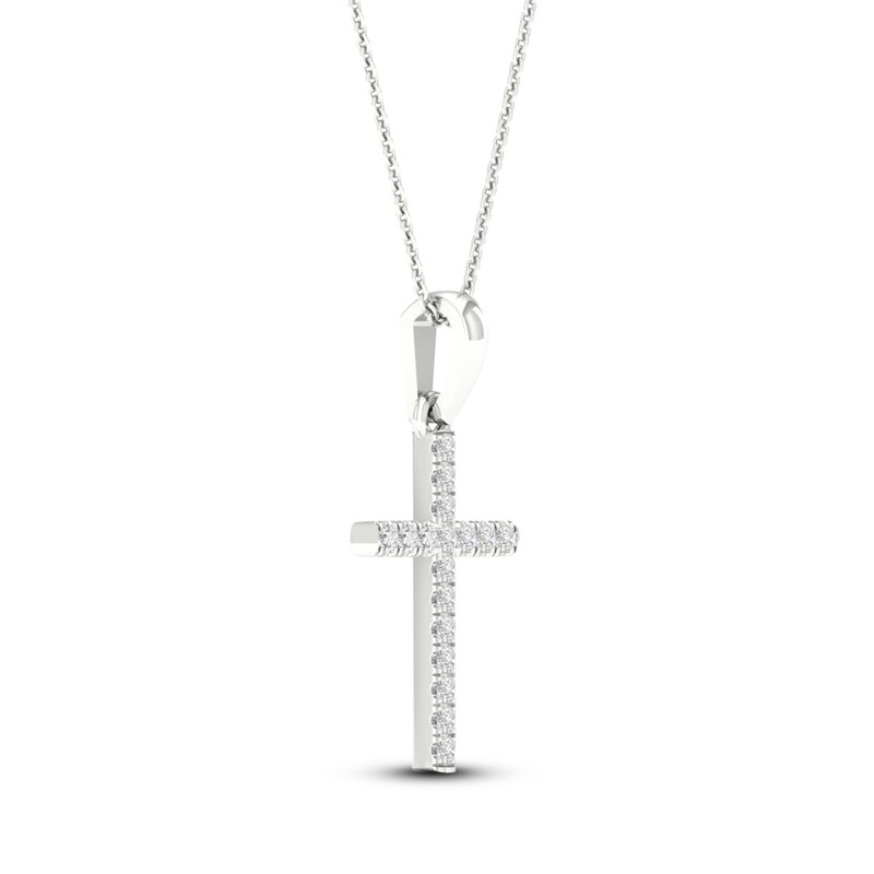 Main Image 3 of Previously Owned Diamond Cross Necklace 1/10 ct tw Round-Cut 10K White Gold 18&quot;