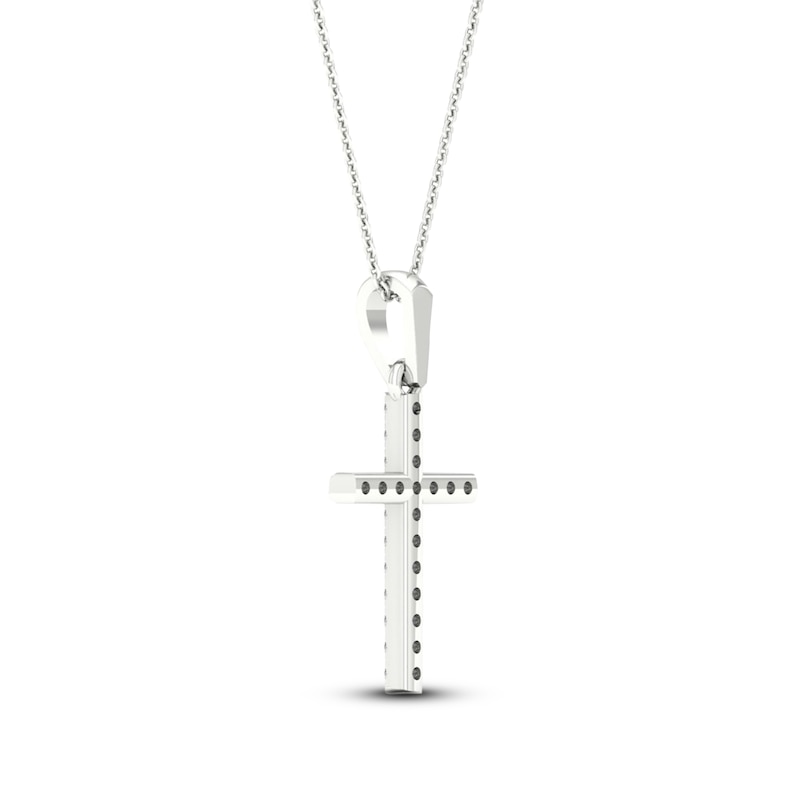 Main Image 4 of Previously Owned Diamond Cross Necklace 1/10 ct tw Round-Cut 10K White Gold 18&quot;