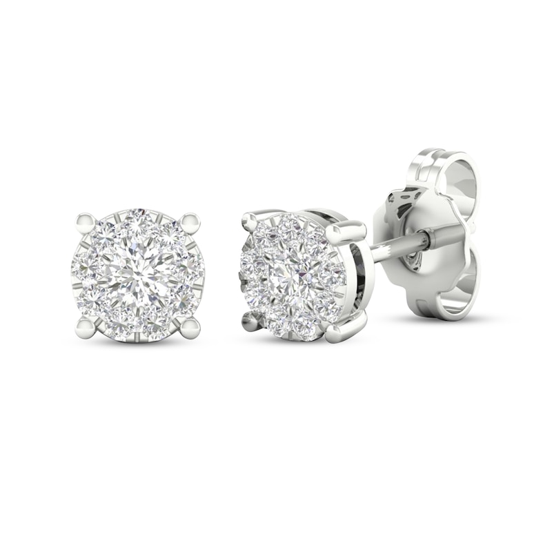 Main Image 1 of Previously Owned Diamond Halo Stud Earrings 1/4 ct tw Round-Cut 10K White Gold