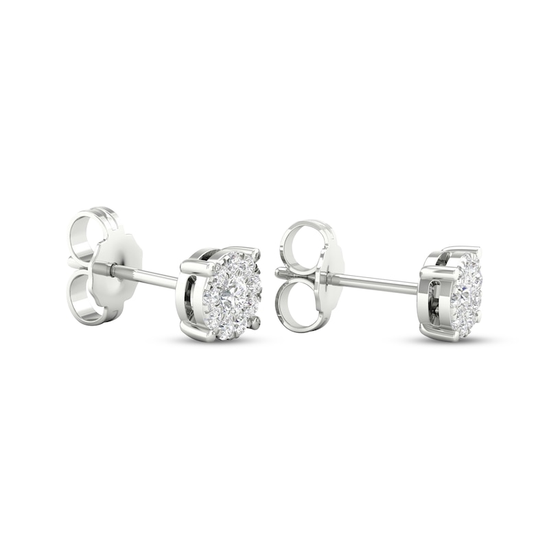 Main Image 4 of Previously Owned Diamond Halo Stud Earrings 1/4 ct tw Round-Cut 10K White Gold
