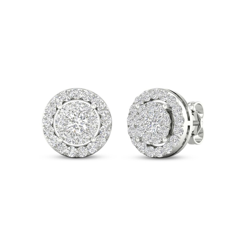 Previously Owned Diamond Halo Stud Earrings 1 ct tw Round-Cut 10K White Gold