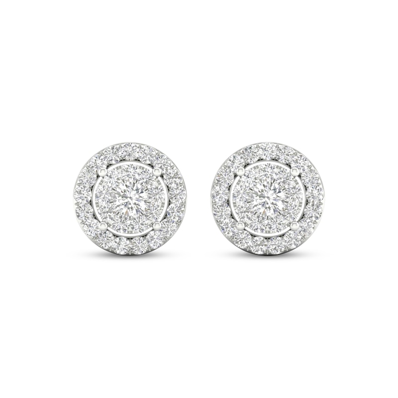 Previously Owned Diamond Halo Stud Earrings 1 ct tw Round-Cut 10K White Gold