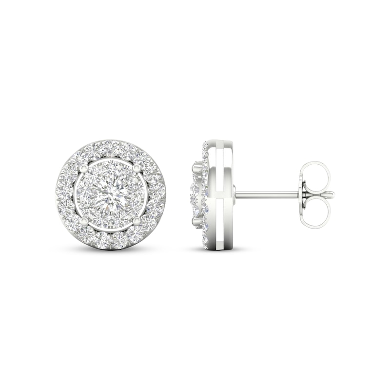 Previously Owned Diamond Halo Stud Earrings 1 ct tw Round-Cut 10K White Gold