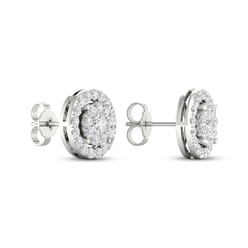 Previously Owned Diamond Halo Stud Earrings 1 ct tw Round-Cut 10K White Gold