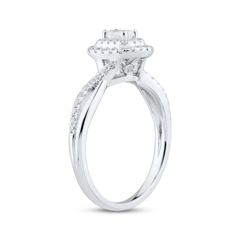 Main Image 2 of Previously Owned Diamond Engagement Ring 1/2 ct tw Emerald & Round-cut 14K White Gold