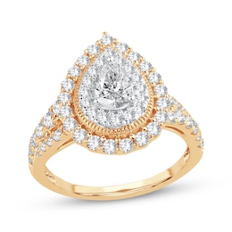 Pear-Shaped Diamond Double Halo Engagement Ring 1-1/2 ct tw 14K Yellow Gold