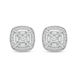 Previously Owned Diamond Stud Earrings 1/4 ct tw Round & Baguette Cut 10K White Gold