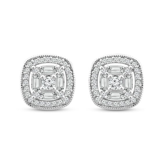 Previously Owned Diamond Stud Earrings 1/4 ct tw Round & Baguette Cut 10K White Gold