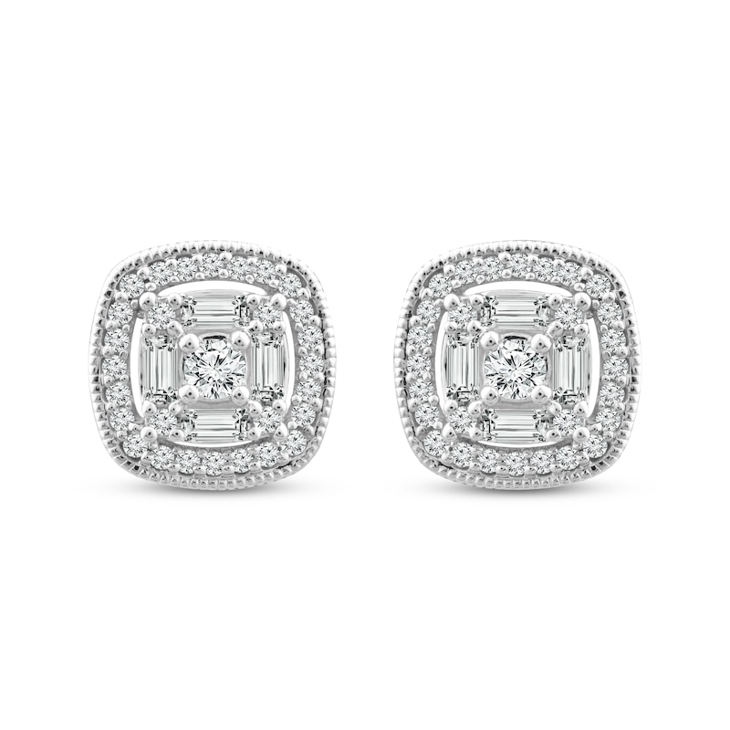 Previously Owned Diamond Stud Earrings 1/4 ct tw Round & Baguette Cut ...
