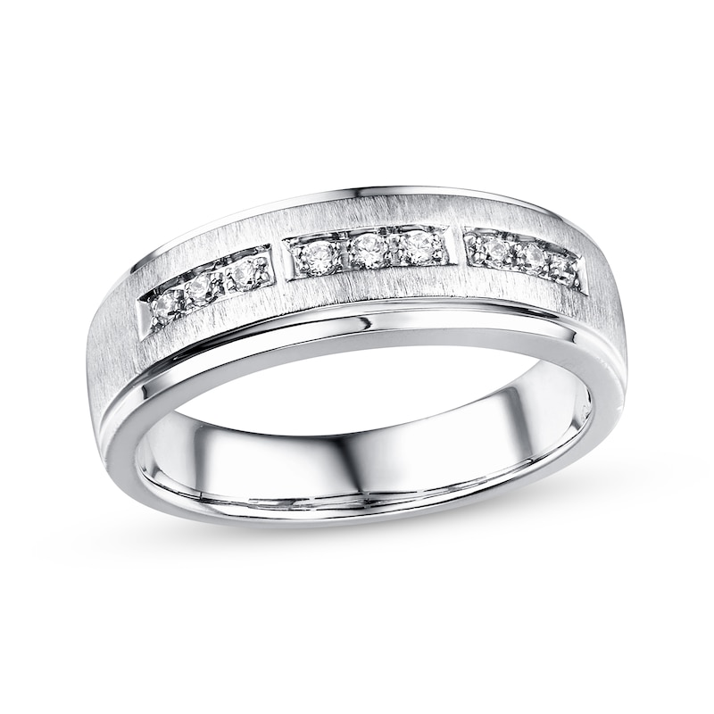 Main Image 1 of Previously Owned Men's Diamond Wedding Band 1/6 ct tw Round-cut 10K White Gold