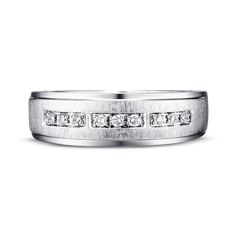 Main Image 4 of Previously Owned Men's Diamond Wedding Band 1/6 ct tw Round-cut 10K White Gold