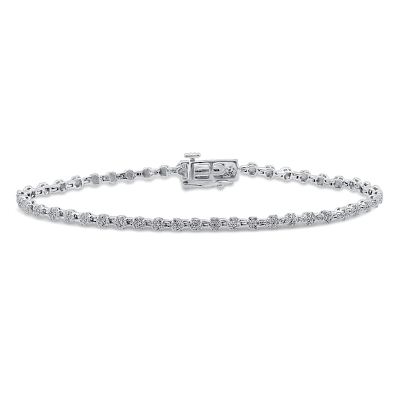 Previously Owned Diamond Flower Bracelet 1 ct tw Round-cut 10K White Gold