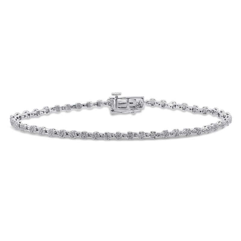 Previously Owned Diamond Flower Bracelet 1 ct tw Round-cut 10K White Gold
